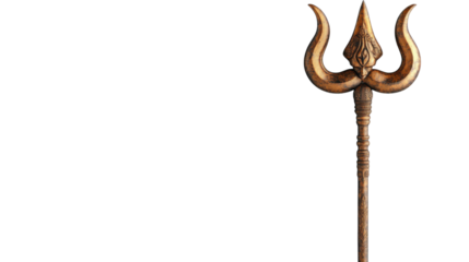 Wooden trishul representing hindu god shiva on transparent background