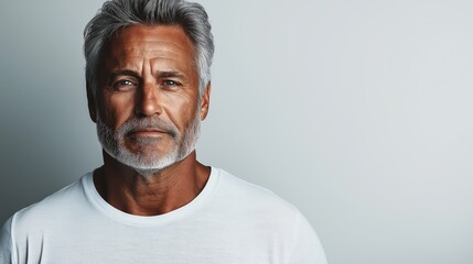 Obraz premium Confident Older Man with Silver Hair and Beard in a Minimalist Portrait