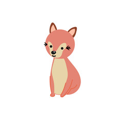The illustration is hand drawn. This is a cute cartoon forest fox.