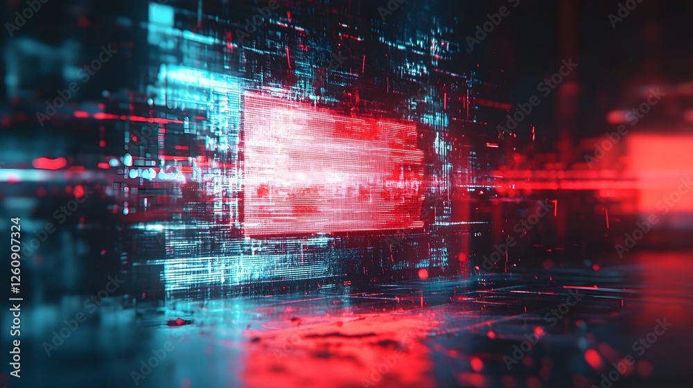 Poster Striking abstract digital landscape featuring a dynamic futuristic environment with neon lit geometric structures glowing grids and pulsing energy fields  The surreal