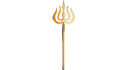 Golden trishul representing power, authority, and divinity on transparent background