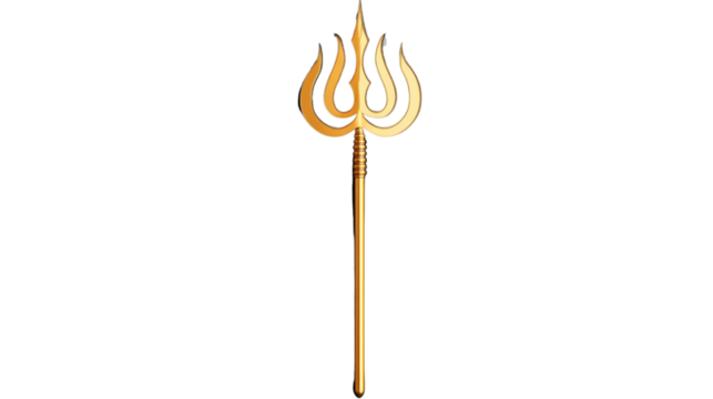 Golden trishul representing power, authority, and divinity on transparent background