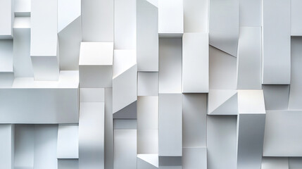 Fototapeta premium Abstract geometric wall design showcasing layered white shapes and textures in modern space