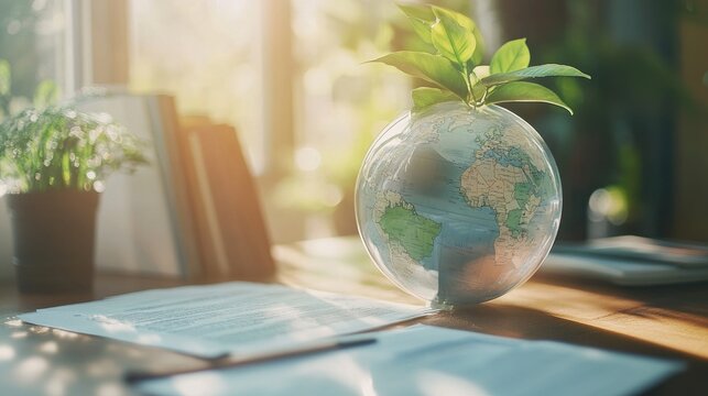 Close-up of environmental compliance documents on desk, transparency theme