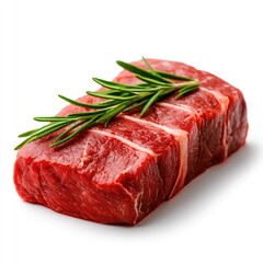 Fresh Raw Beef Steak with Rosemary Herb on White Background