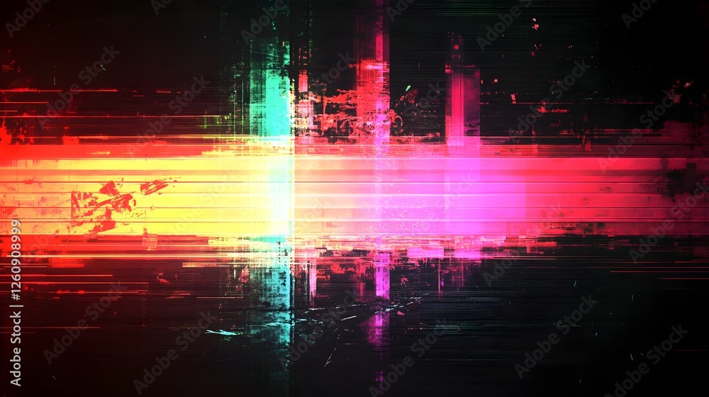 Poster Striking digital art piece featuring a mesmerizing glitch distortion effect with vibrant neon lights bold colors and a dynamic futuristic visual style  The abstract