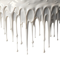 Dripping White Paint Texture Background Abstract Art Design, Thick Glossy Liquid, Creamy Flowing Substance, White Background