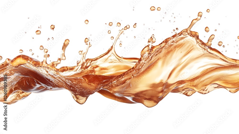 Poster Striking Liquid Splash with Vibrant Orange and Yellow Tones Against White Background Showcasing Dynamic Movement Energy and Fluid Texture in a Digital Art Concept
