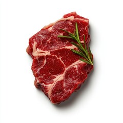 Fototapeta premium Fresh Raw Meat with Rosemary Herb Isolated on White Background