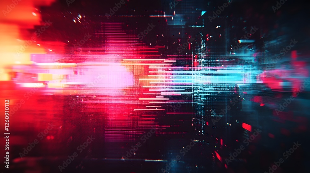 Leinwandbilder stunning abstract digital glitch art background with vivid neon lights chromatic distortion and ener
