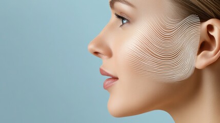 A woman is captured in profile as digital facial recognition patterns emerge around her face in a futuristic design