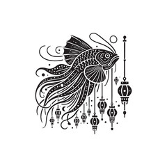 Black Color Lanternfish silhouette design Vector Illustration, Solid White Background (1).eps