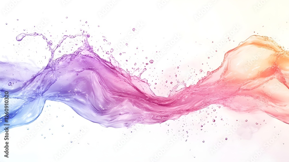Poster Stunning abstract image showcasing a captivating fluid motion with a vibrant rainbow colored splash and dynamic swirling waves