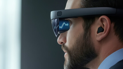 Business professional engaged with smart glasses technology for innovative solutions