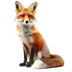 Red fox sitting, white background, wildlife, animal portrait, website design