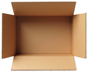 Top view of an open empty cardboard box with flaps, suitable for packaging, shipping, or storage purposes. Brown color and simple design