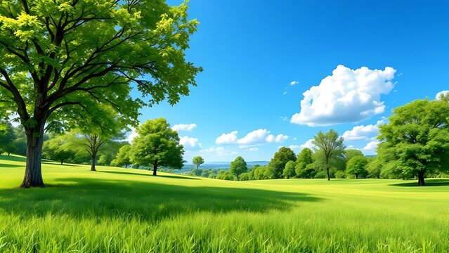 Beautiful landscape large grassy field clear blue sky University