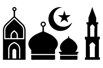 set of Islamic icon vector silhouette illustration, moon icon with star , mosque icon , Eid al-Adha or Eid-ul-Kabir Symbol,islamic icons vector image 