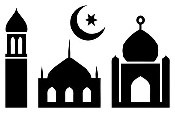 set of Islamic icon vector silhouette illustration, moon icon with star , mosque icon , Eid al-Adha or Eid-ul-Kabir Symbol,islamic icons vector image 