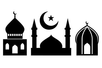 set of Islamic icon vector silhouette illustration, moon icon with star , mosque icon , Eid al-Adha or Eid-ul-Kabir Symbol,islamic icons vector image 