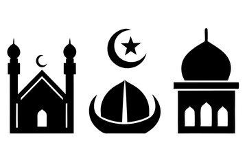 set of Islamic icon vector silhouette illustration, moon icon with star , mosque icon , Eid al-Adha or Eid-ul-Kabir Symbol,islamic icons vector image 