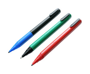 Writing tools colorful pens on desk isolated on transparent background png