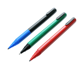 Writing tools colorful pens on desk isolated on transparent background png