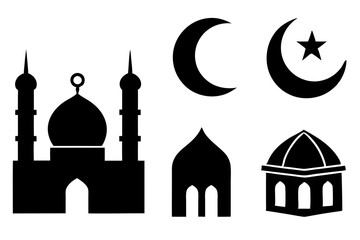 set of Islamic icon vector silhouette illustration, moon icon with star , mosque icon , Eid al-Adha or Eid-ul-Kabir Symbol,islamic icons vector image 
