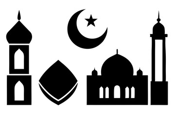 set of Islamic icon vector silhouette illustration, moon icon with star , mosque icon , Eid al-Adha or Eid-ul-Kabir Symbol,islamic icons vector image 