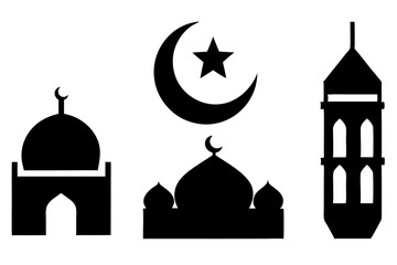 set of Islamic icon vector silhouette illustration, moon icon with star , mosque icon , Eid al-Adha or Eid-ul-Kabir Symbol,islamic icons vector image 