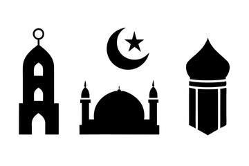 set of Islamic icon vector silhouette illustration, moon icon with star , mosque icon , Eid al-Adha or Eid-ul-Kabir Symbol,islamic icons vector image 
