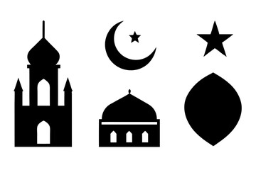 set of Islamic icon vector silhouette illustration, moon icon with star , mosque icon , Eid al-Adha or Eid-ul-Kabir Symbol,islamic icons vector image 