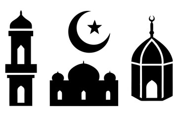set of Islamic icon vector silhouette illustration, moon icon with star , mosque icon , Eid al-Adha or Eid-ul-Kabir Symbol,islamic icons vector image 