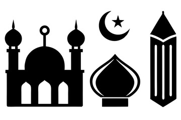 set of Islamic icon vector silhouette illustration, moon icon with star , mosque icon , Eid al-Adha or Eid-ul-Kabir Symbol,islamic icons vector image 