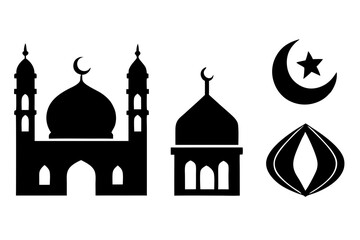 set of Islamic icon vector silhouette illustration, moon icon with star , mosque icon , Eid al-Adha or Eid-ul-Kabir Symbol,islamic icons vector image 