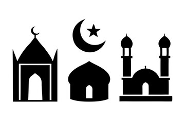 set of Islamic icon vector silhouette illustration, moon icon with star , mosque icon , Eid al-Adha or Eid-ul-Kabir Symbol,islamic icons vector image 