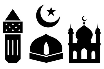 set of Islamic icon vector silhouette illustration, moon icon with star , mosque icon , Eid al-Adha or Eid-ul-Kabir Symbol,islamic icons vector image 