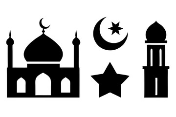 set of Islamic icon vector silhouette illustration, moon icon with star , mosque icon , Eid al-Adha or Eid-ul-Kabir Symbol,islamic icons vector image 