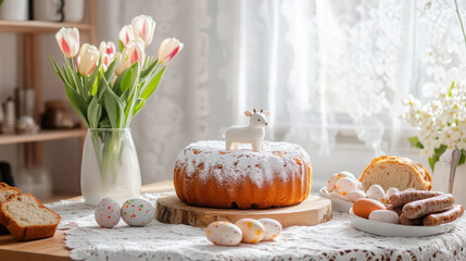 Naklejka premium Rustic wooden table set for traditional polish easter breakfast celebration