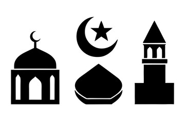 set of Islamic icon vector silhouette illustration, moon icon with star , mosque icon , Eid al-Adha or Eid-ul-Kabir Symbol,islamic icons vector image 