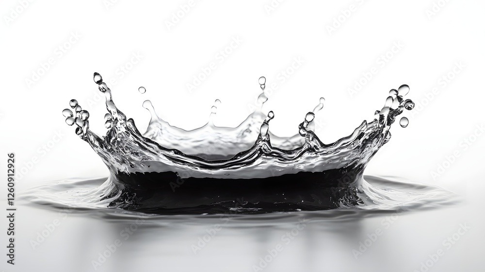 Poster Stunning image of a single transparent liquid droplet in mid air creating a captivating splash and rippling effect  Minimalist modern and representation of the dynamic nature of water