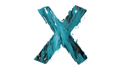 Turquoise x shaped brushstroke on transparent background