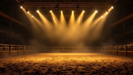 Empty arena high ceiling rows seats is made Illuminated rodeo