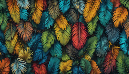 Parrot Feather Pattern with Vibrant Tropical Multicolor Combinations
