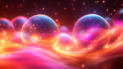 Naklejka premium Luminous orbs float in a vibrant cosmic landscape