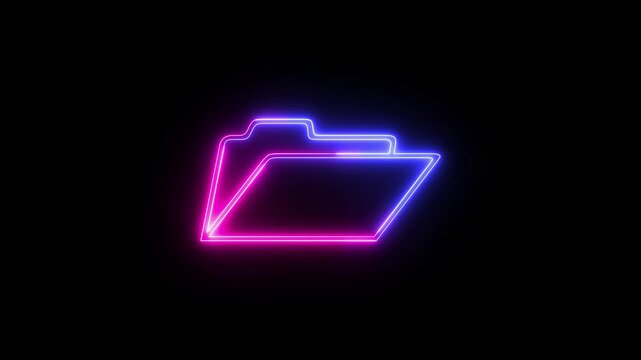 Glowing neon file folder sign. Glowing neon Folder icon isolated on black background.
