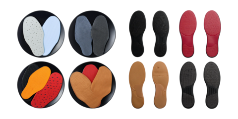 Diverse Collection of Shoe Insoles in Various Colors and Designs