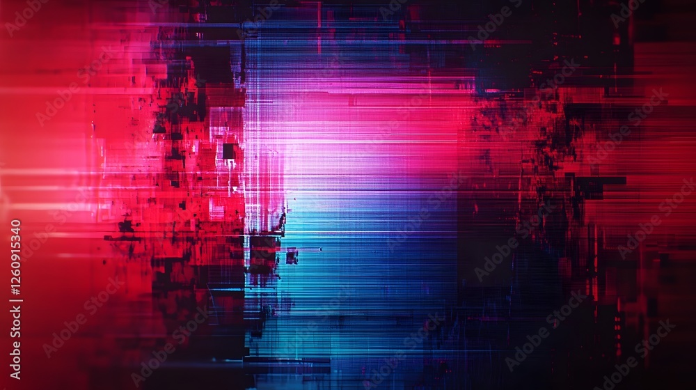 Poster This captivating image showcases a mesmerizing explosion of vibrant glitch like digital art  Bursting with neon hues dynamic patterns and a futuristic technological aesthetic