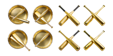 Golden Baseball Bats and Plates Arrangement for Sports Theme