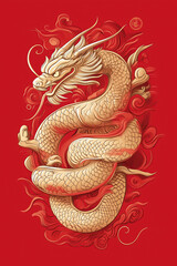 Obraz premium Majestic golden dragon with intricate red background for Chinese New Year celebration 